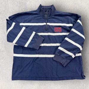 Tommy Hilfiger Rugby Shirt Long Sleeve Men's 2XL Blue‎ White Stripe Quarter Zip